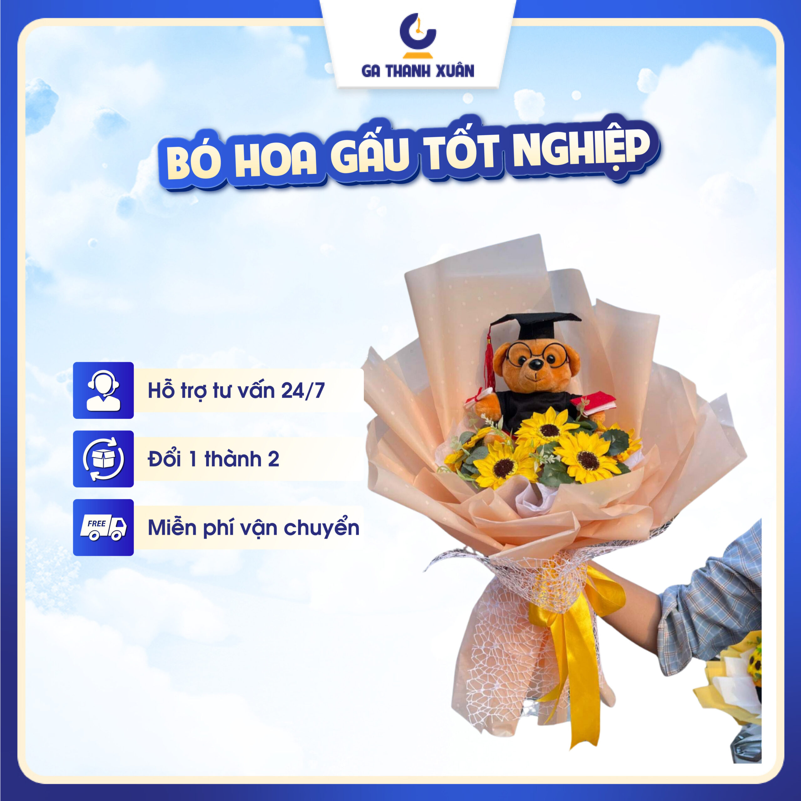 Bó hoa hướng dương gấu len